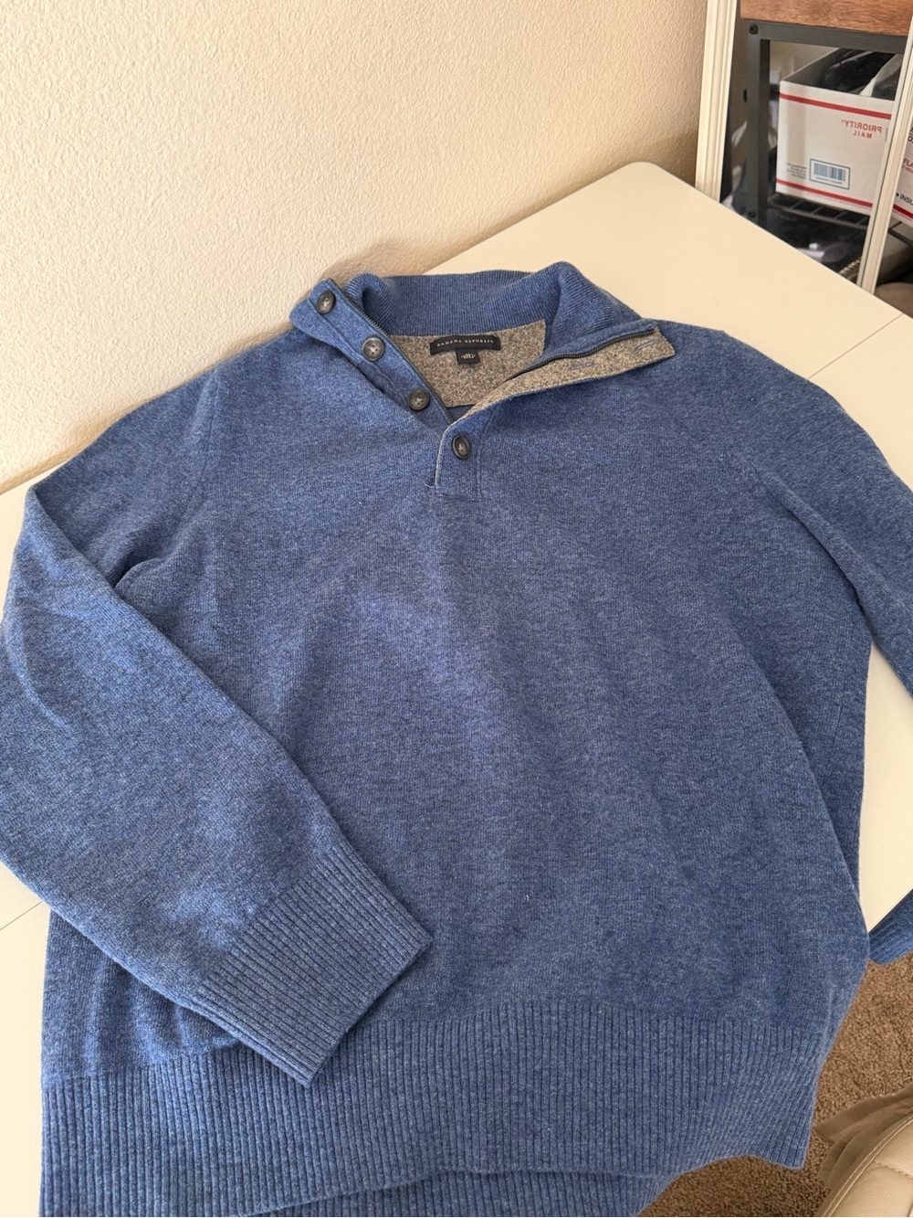 Banana Republic | 100% Merino Wool | Men's Heather Blue Zip-Button Sweater